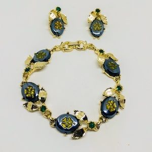 Vintage Shamrock Rhinestone Bracelet & Earring Set